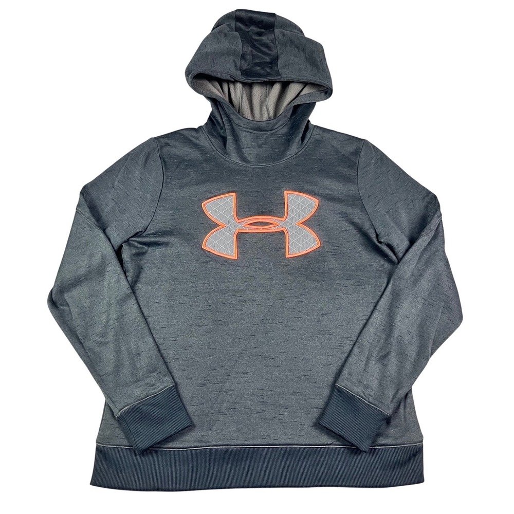 Under Armour Womens Hoodie Fleece ColdGear Gray Heathered Big Logo Size Medium‎
